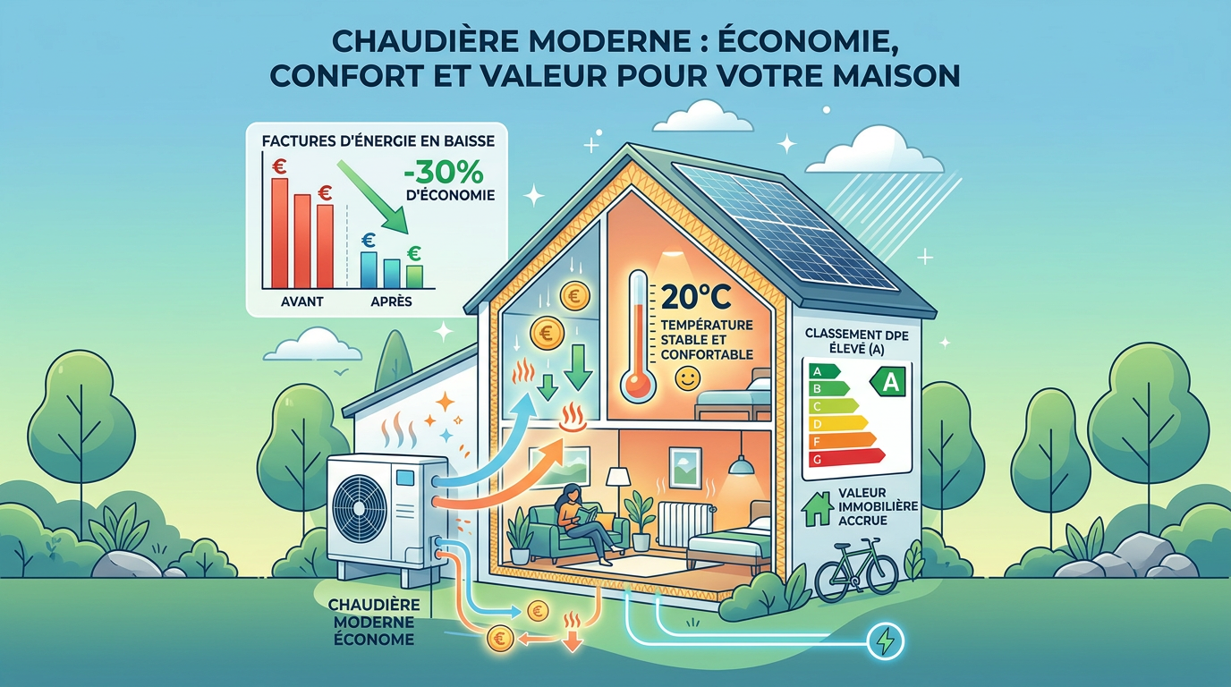 Chaudière moderne : économie, confort et valeur accrue pour la maison.