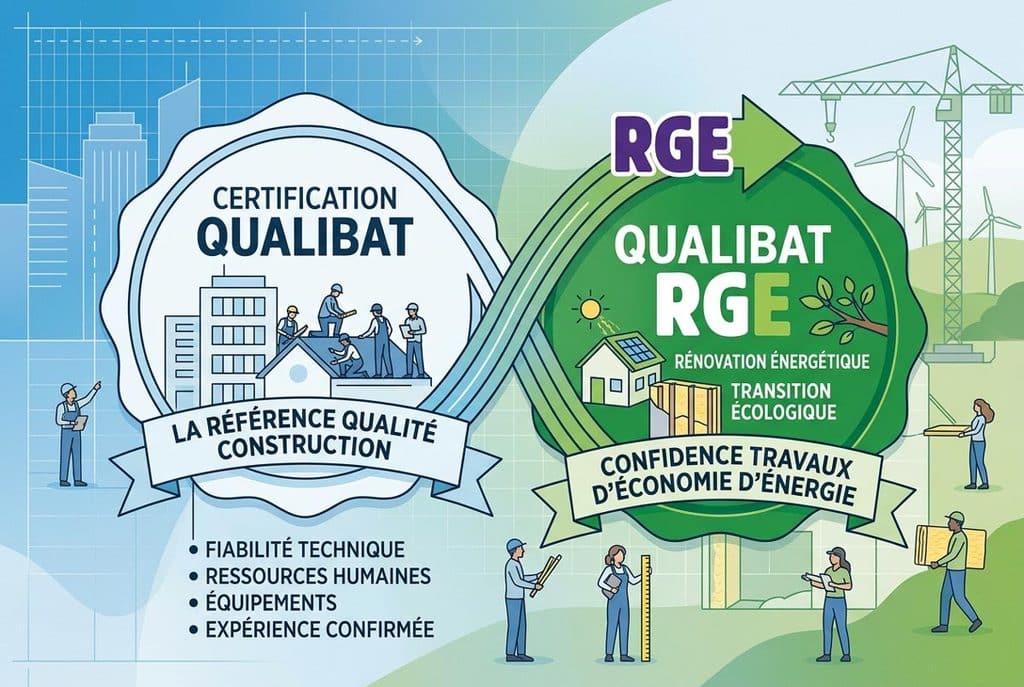 Logos des certifications Qualibat et Qualibat RGE pour le bâtiment.